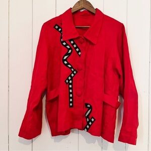 Beppa Vintage 80’s Red Abstract Art Linen Jacket. Size Medium.